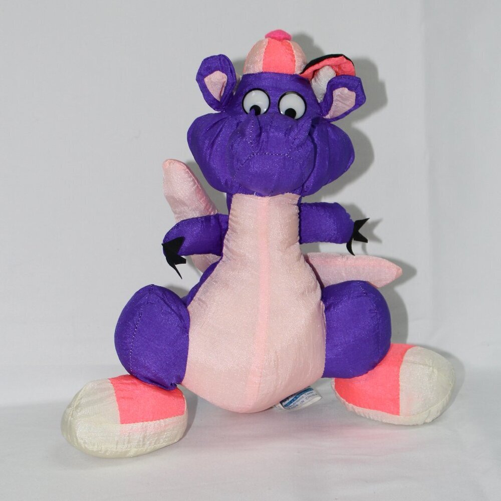 Vintage Play By Play Toy Purple Pink Parachute Puffy Dragon Plush Stuffed Animal